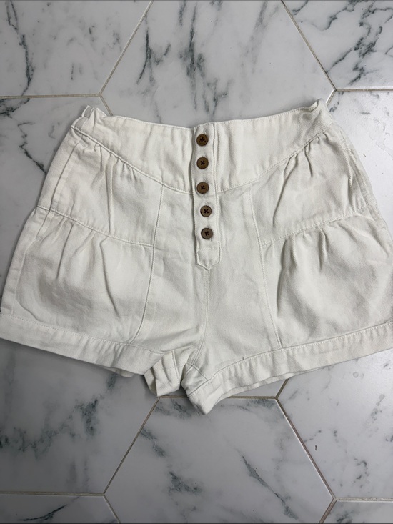 anrabess Pants - High-Waist Cream Button-Front Cotton Shorts
